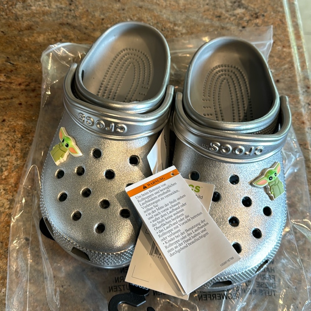 Star wars Disney Parks baby Yoda Crocs silver Unisex